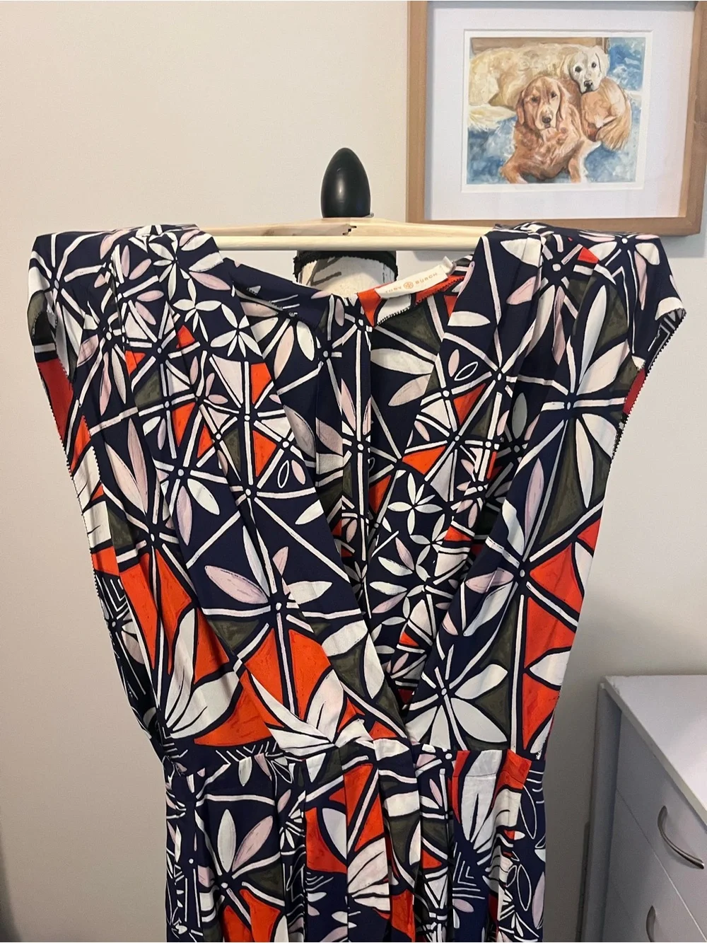Tory Burch Navy Acoma Pottery silk wrap dress size 6
